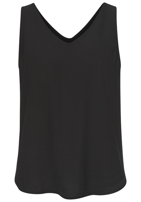 Bild: Blusentop von Vivance: Einfarbiges Blusentop von Vivance mit Tanktop-Trägern und femininem V-Ausschnitt. Figurumspielende Passform mit abgerundetem Saum. Pflegeleichtes Material aus Kunstfaser.