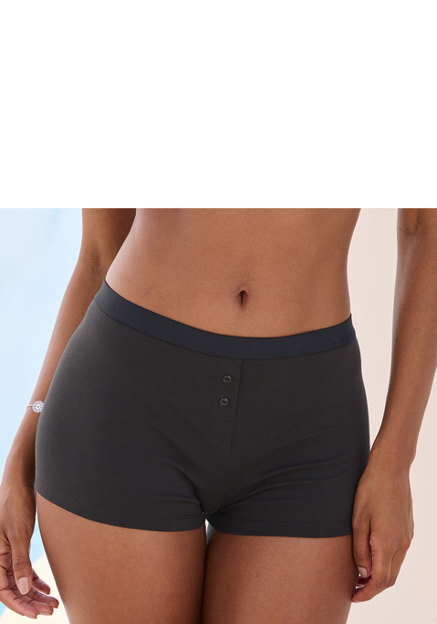 Bild: Boxershorts von Vivance: Damen Boxershorts mit kurzem Bein, breiter Taillengummi und 2 aufgesetzte Zierknöpfe. Mit Baumwollzwickel. Aus 85% Baumwolle, 10% Elasthan, 5% Polyamid.