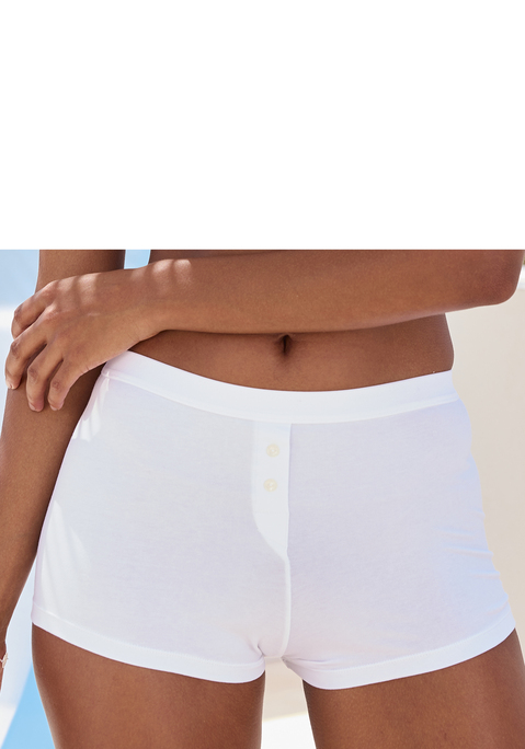 Bild: Boxershorts von Vivance: Damen Boxershorts mit kurzem Bein, breiter Taillengummi und 2 aufgesetzte Zierknöpfe. Mit Baumwollzwickel. Aus 85% Baumwolle, 10% Elasthan, 5% Polyamid.