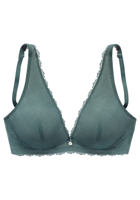 Bild: Bralette-BH von Vivance: Femininer Bralette-BH (ohne Bügel) im angesagtem High-Apex-Design. Rundherum aus elastischer Netzspitze mit zartem Mesh unterlegt. Mit feiner Zierschleife und hübschem Accessoire vorne mittig. Individuell verstellbare Träger sowie Rückenverschluss. Passende Unterteile aus der gleichen Serie erhältlich. Reizwäsche. Verführerische Dessous. Spitzen-Dessous. Romantische Dessous. Verspielte Dessous. Aus 92% Polyamid, 8% Elasthan.