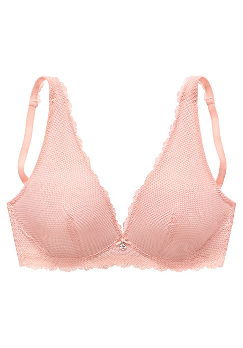 Bild: Bralette-BH von Vivance: Femininer Bralette-BH (ohne Bügel) im angesagtem High-Apex-Design. Rundherum aus elastischer Netzspitze mit zartem Mesh unterlegt. Mit feiner Zierschleife und hübschem Accessoire vorne mittig. Individuell verstellbare Träger sowie Rückenverschluss. Passende Unterteile aus der gleichen Serie erhältlich. Reizwäsche. Verführerische Dessous. Spitzen-Dessous. Romantische Dessous. Verspielte Dessous. Aus 92% Polyamid, 8% Elasthan.