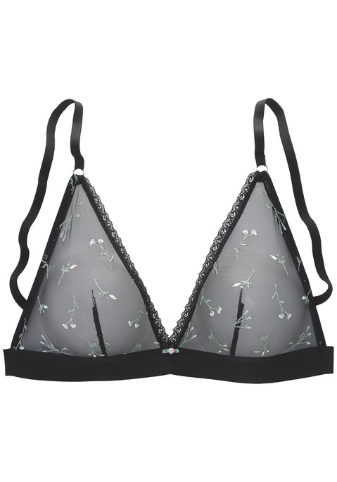Bild: Bralette-BH von Vivance: Femininer Bralette-BH mit edler Satinrose in der vorderen Mitte. Cups aus dezent transparentem Soft-Mesh mit Blumen aus feiner Stickereispitze. Modisches Unterbrustgummi - für einen tollen Halt und optimalen Komfort. Individuell verstellbare Träger sowie Rückenverschluss. Passende Unterteile aus der gleichen Serie erhältlich. Transparente Unterwäsche. Transparenter BH. Verführerische Dessous.
Aus 81% Polyamid, 12% Elasthan, 7% Polyester.