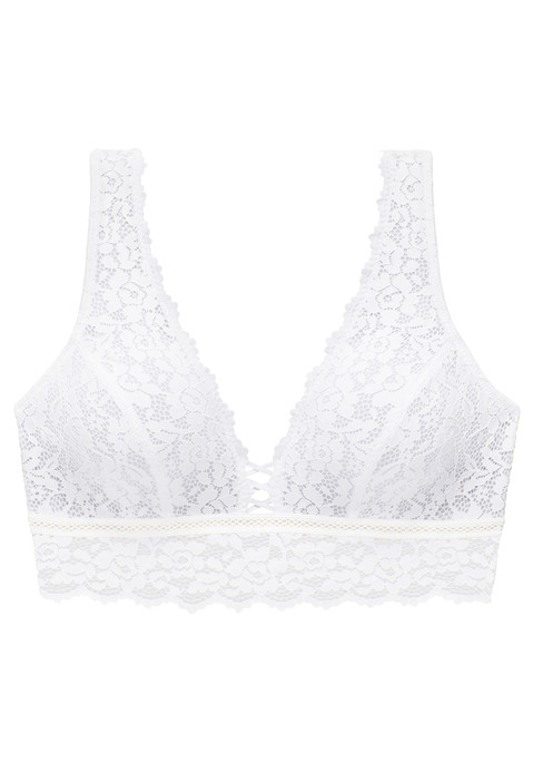 Bild: Bralette-BH von Vivance: Femininer Bralette-BH ohne Bügel und unwattiert. Rundherum aus floraler Jacquardspitze in transparenter Optik. Feine Bänder-Optik in der vorderen Mitte. Individuell verstellbarer Rückenverschluss. Passende Unterteile aus der gleichen Serie erhältlich. Sexy Dessous. Spitzen-Dessous. Romantische Dessous. Verspielte Dessous. Obermaterial: 86% Polyamid, 14% Elasthan.