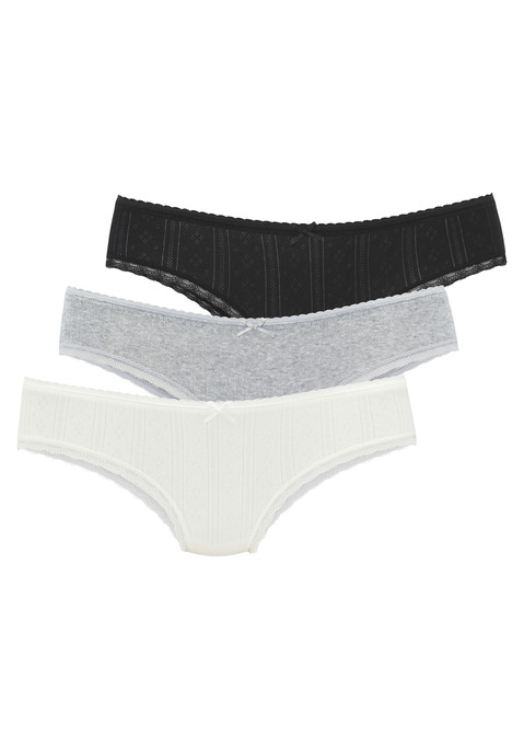 Bild: Brasilslip von Vivance: Stilvoller Brasilslip von Vivance im 3er-Pack. Aus feinem Pointelle-Strick. Mit zarter Spitze und Schleife. Hochwertige, weiche Baumwoll-Qualität.