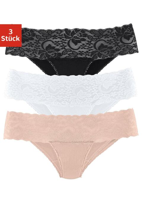 Bild: Brasilslip von Vivance: Feminine Brasilslips im 3er-Pack von Vivance. Breites, elastisches Spitzenbündchen. Weich eingefasster Beinausschnitt. Bequeme Stretchqualität.