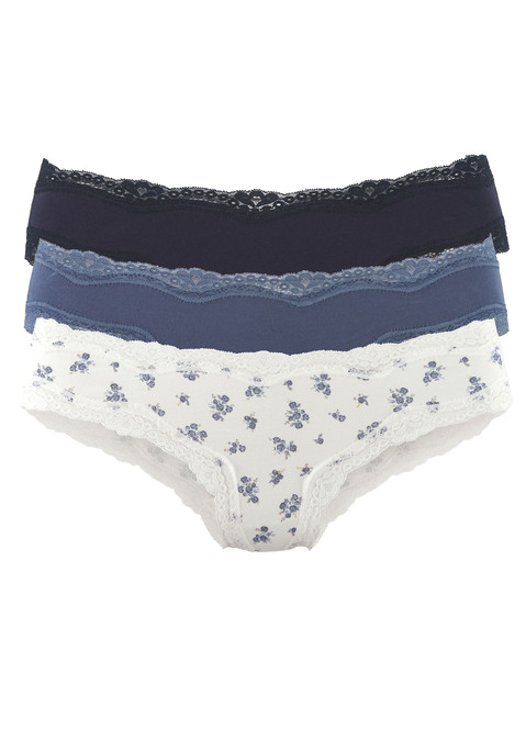Bild: Brasilslip von Vivance: Brasilslips von Vivance im praktischen 3er-Pack. Mit süßem Streublümchenmuster und unifarben. Zarte Spitze als Saumabschluss. Weicher, elastischer Baumwolljersey.