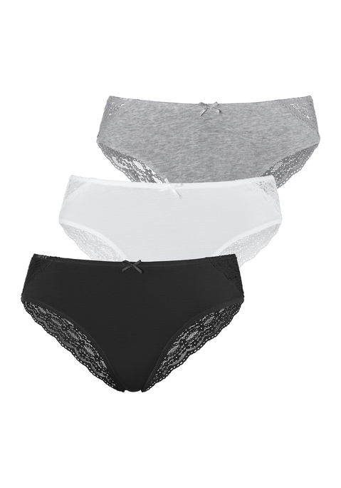 Bild: Brasilslip von Vivance: Hübscher Brasilslip von Vivance im 3er-Pack. Breite Spitzenborte und flacher Taillenabschluss. Kleine Zierschleife. Weicher Baumwolljersey mit Stretchanteil.