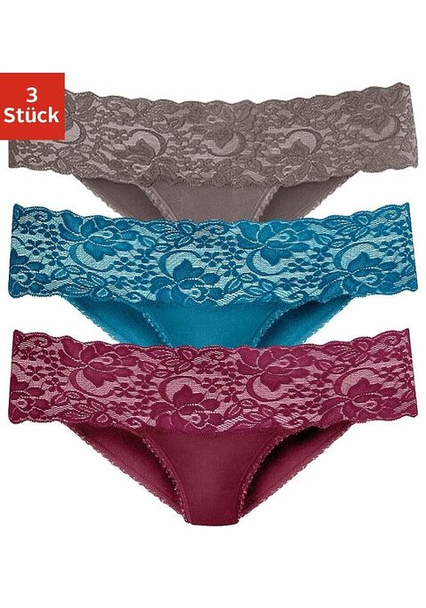 Bild: Brasilslip von Vivance: Feminine Brasilslips im 3er-Pack von Vivance. Breites, elastisches Spitzenbündchen. Weich eingefasster Beinausschnitt. Bequeme Stretchqualität.