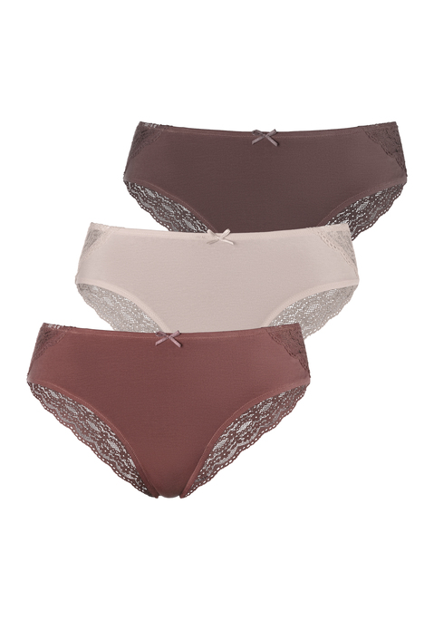 Bild: Brasilslip von Vivance: Hübscher Brasilslip von Vivance im 3er-Pack. Breite Spitzenborte und flacher Taillenabschluss. Kleine Zierschleife. Weicher Baumwolljersey mit Stretchanteil.