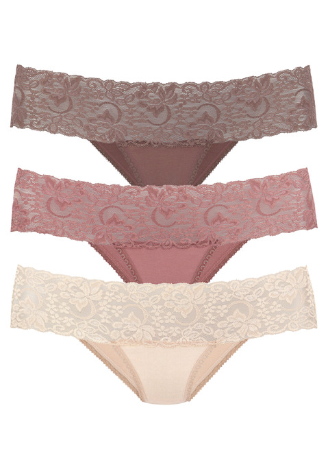 Bild: Brasilslip von Vivance: Feminine Brasilslips im 3er-Pack von Vivance. Breites, elastisches Spitzenbündchen. Weich eingefasster Beinausschnitt. Bequeme Stretchqualität.
