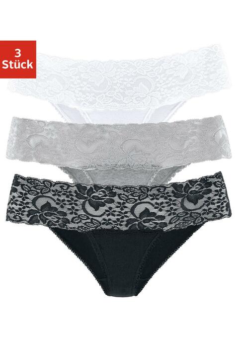 Bild: Brasilslip von Vivance: Feminine Brasilslips im 3er-Pack von Vivance. Breites, elastisches Spitzenbündchen. Weich eingefasster Beinausschnitt. Bequeme Stretchqualität.
