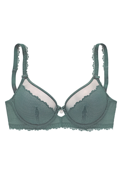Bild: Bügel-BH von Vivance: Modischer Bügel-BH mit hübschen Spitzenträgern. Aus elastischer Netzspitze mit feinem Mesh unterlegt. Mit feiner Zierschleife und hübschen Accessoire in der vorderen Mitte. Individuell verstellbare Träger sowie Rückenverschluss. Passende Unterteile aus der gleichen Serie erhältlich. Reizwäsche. Verführerische Dessous. Spitzen-Dessous. Romantische Dessous. Verspielte Dessous. Aus 92% Polyamid, 8% Elasthan.