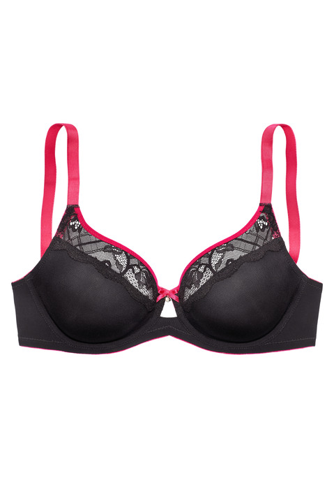 Bild: Bügel-BH von Vivance: Modischer T-Shirt-BH mit hübscher Zierschleife und Glitzeraccessoire in der vorderen Mitte. Rundherum aus feinem Mesh mit weichem Microtouch-Lining. Mit hübschen Spitzeneinsätzen am Cuprand. Individuell verstellbare Träger sowie Rückenverschluss. Passende Unterteile aus der gleichen Serie erhältlich. Verführerische Dessous. Spitzen-Dessous. Romantische Dessous. Verspielte Dessous. Aus 86% Polyamid, 14% Elasthan.