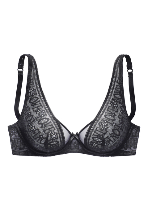 Bild: Bügel-BH von Vivance: Verspielter Bügel-BH im modischen High-Apex-Design. Aus hübscher Spitze mit „LOVE“-Schriftzug und weichem Mesh. Mit feiner Zierschleife in der vorderen Mitte. Individuell verstellbare Träger sowie Rückenverschluss. Passende Unterteile aus der gleichen Serie erhältlich. Aus 65% Polyamid, 25% Polyester, 10% Elasthan.
