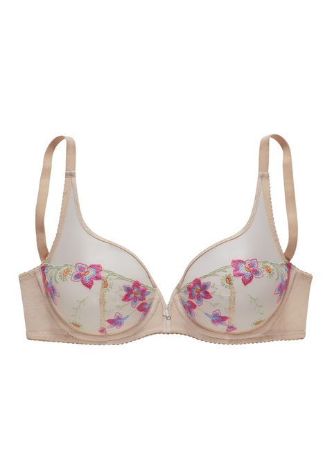 Bild: Bügel-BH von Vivance: Femininer Bügel-BH (ohne Wattierung) von VIVANCE. Aus dezent transparentem Mesh mit neonfarbener Stickerei. Mit hübschem Accessoire in der vorderen Mitte. Individuell verstellbare Träger sowie Rückenverschluss. Passendes Unterteil aus der gleichen Serie erhältlich. Obermaterial: 80% Polyamid, 15% Elasthan, 5% Polyester.