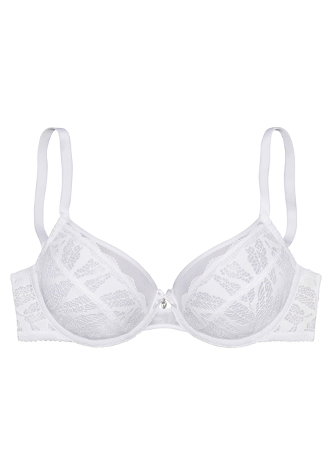 Bild: Bügel-BH von Vivance: Femininer Bügel-BH mit feiner Zierschleife und hübschem Accessoire in der vordere Mitte. Cups aus elastischer Jacquardspitze mit schönem Netzeinsatz am Obercup. Rücken aus blickdichtem Microtouch-Material. Individuell verstellbare Träger sowie Rückenverschluss. Passende Unterteile aus der gleichen Serie erhältlich. Aus 85% Polyamid, 15% Elasthan.