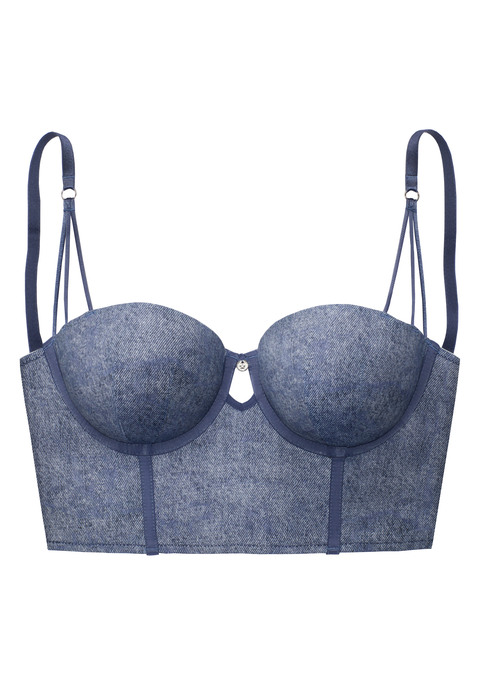 Bild: Corsage von Vivance: Modische Corsage in leichter Longform im angesagten Jeans-Look. Leicht wattierte Cups auf Formbügel gearbeitet - für ein tolles Dekolleté. Mit seitlich eingearbeiteten Stäbchen. Individuell verstellbare Träger sowie Rückenverschluss. Passende Panty aus der gleichen Serie erhältlich. Reizwäsche. Verführerische Dessous. Spitzen-Dessous. Romantische Dessous. Verspielte Dessous. Sexy Dessous. Aus 60% Polyamid, 35% Polyester, 5% Elasthan.