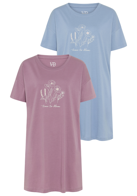 Bild: Bigshirt von Vivance Dreams: Im 2er-Pack: Bigshirt von Vivance Dreams mit süßem Print auf der Vorderseite. Überschnittene Schultern, kurze Ärmel und Rundhalsausschnitt. Angenehme Baumwollqualität für weichen Tragekomfort.