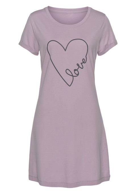 Bild: Bigshirt von Vivance Dreams by Lascana: Bigshirt von Vivance Dreams. Bequeme Passform mit Rundhalsausschnitt und kurzen, umgeschlagenen Ärmeln. Mit Herz-Print vorn. Vielseitig kombinierbar. Single-Jersey Qualität  aus 50% Viskoe, 50% Baumwolle ( (Mit jedem Kauf eines Artikels aus Cotton made in Africa unterstützt Du die Initiative))