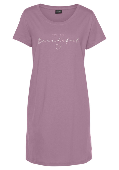 Bild: Bigshirt von Vivance Dreams by Lascana: Schlafkleid von Vivance Dreams. Mit großem Schriftzugprint vorn. Rundhalsausschnitt. Überschnittene Schultern. Weiche Single-Jerseyqualität.