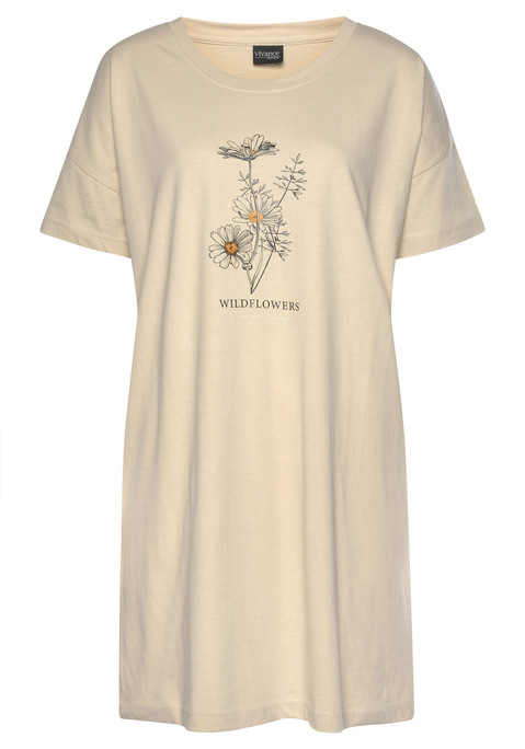 Bild: Bigshirt von Vivance Dreams by Lascana: Bequemes Bigshirt von Vivance Dreams im 2er-Pack. Mit Print vorn. Überschnittene Schultern und kurze Ärmel. Rundhalsausschnitt. Weiche Single-Jersey-Qualität.