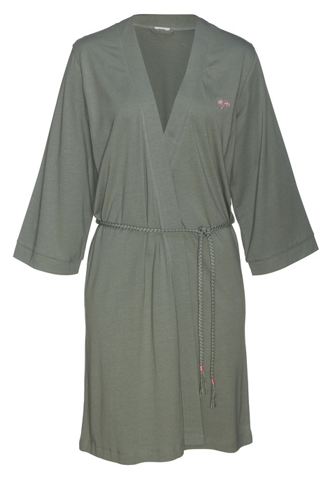 Bild: Kimono von Vivance Dreams by Lascana: Exotischer Kimono von Vivance Dreams. Mit schmalen Ärmeln und Blende an der vorderen Kante. Bindegürtel in Form von Braids als stylisches Detail. Single-Jersey-Qualität aus Baumwoll-Viskosemix.