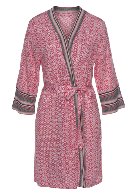 Bild: Kimono von Vivance Dreams by Lascana: Kimono von Vivance Dreams. Im schönem Ethno-Muster und Kontrastblenden. Mit 3/4-Ärmeln und Bindeband für eine taillierte Passform. Weiche Single-Jersey-Qualität aus Viskose.