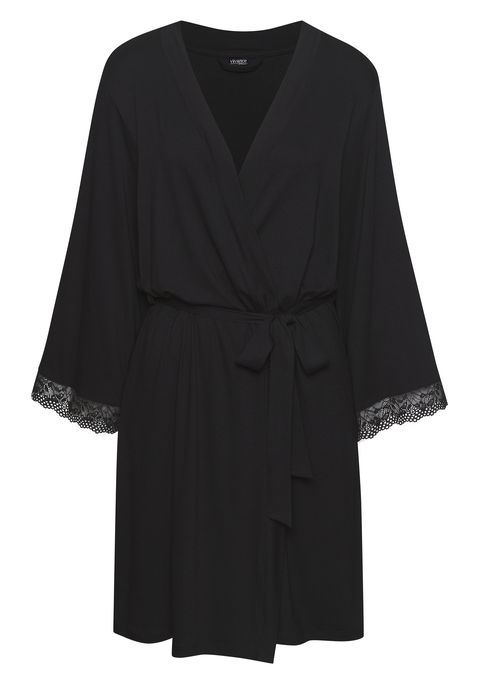 Bild: Kimono von Vivance Dreams by Lascana: Edler Kimono von Vivance Dreams. Spitzenbesatz an den weiten 3/4-Ärmeln. Bindeband in der Taille. Mittlere Länge. Weich fließende Viskose.