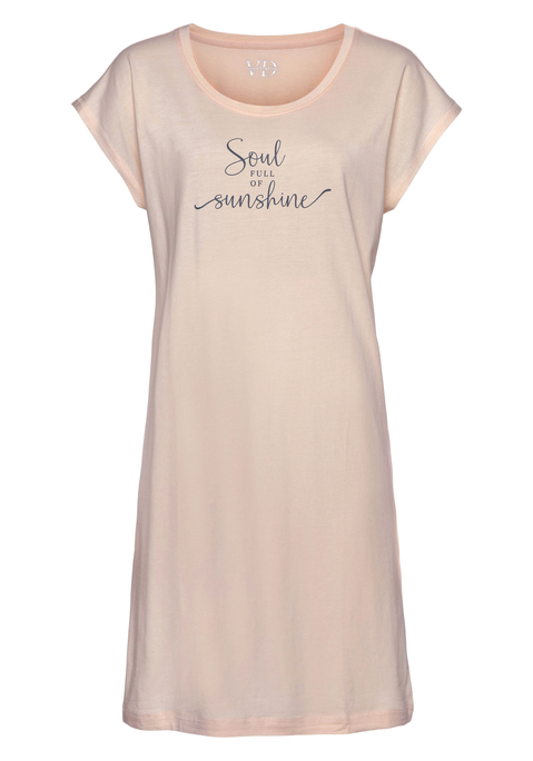 Bild: Nachthemd von Vivance Dreams by Lascana: Kurzes Nachthemd von Vivance Dreams. Mit Wording-Print vorn. Bequeme Passform mit Rundhalsausschnitt und kurzen, angeschnittenen Ärmeln. Weiche Single Jersey-Qualität aus 50% Baumwolle, 50% Viskose