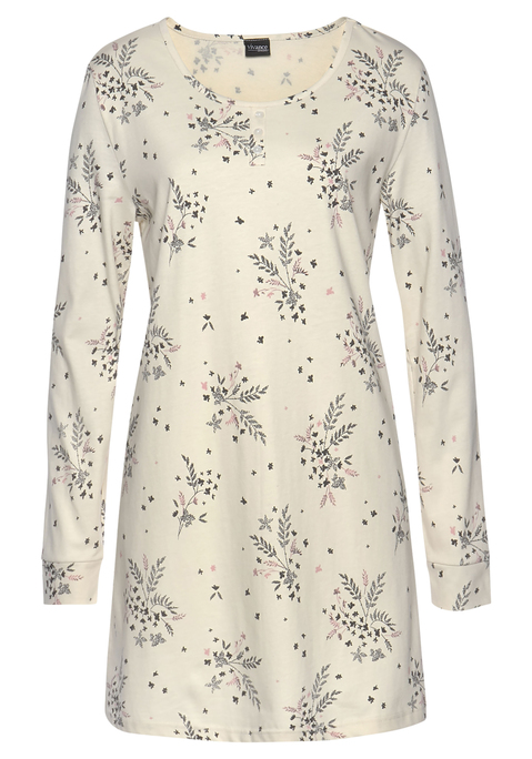 Bild: Nachthemd von Vivance Dreams by Lascana: Kurzes Nachthemd mit Blumen-Alloverdruck aus Weiche Single Jersey-Qualität aus reiner Baumwolle. Mit jedem Kauf eines Artikels aus Cotton made in Africa untestützt Du die Initiative