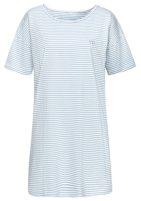 Bild: Nachthemd von Vivance Dreams by Lascana: Quer gestreiftes Bigshirt von Vivance Dreams. Rundhalsausschnitt, überschnittene Schulter und kurze Ärmel. Kleine Logostickerei auf der Brust. Locker geschnitten. Trageangenehmer Jersey aus Baumwolle.