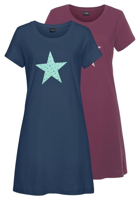 Bild: Nachthemd von Vivance Dreams by Lascana: Mit kurzen Ärmeln, rundem Ausschnitt und Sternenprint vorn. Kurze Länge.  Aus 100% Baumwolle (unterstützt Cotton made in Africa).