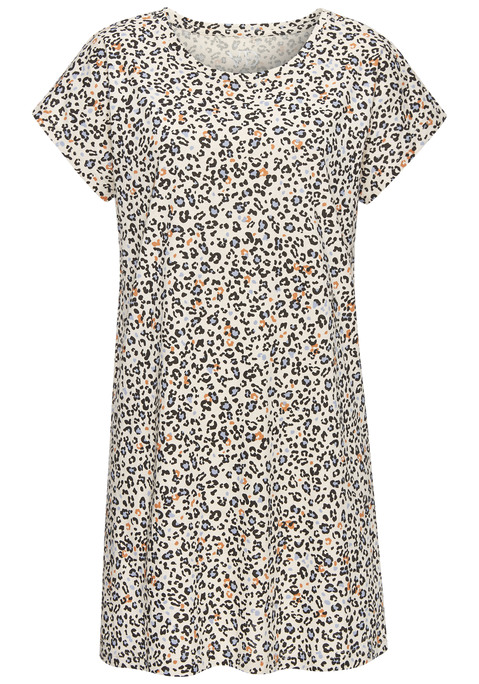 Bild: Nachthemd von Vivance Dreams by Lascana: Bigshirt von Vivance Dreams. Hervorstechend: der elegante Animalprint. Angeschnittene, kurze Ärmel und Rundhalsausschnitt. Praktische Minilänge. Hergestellt aus angenehmer Baumwollqualität.