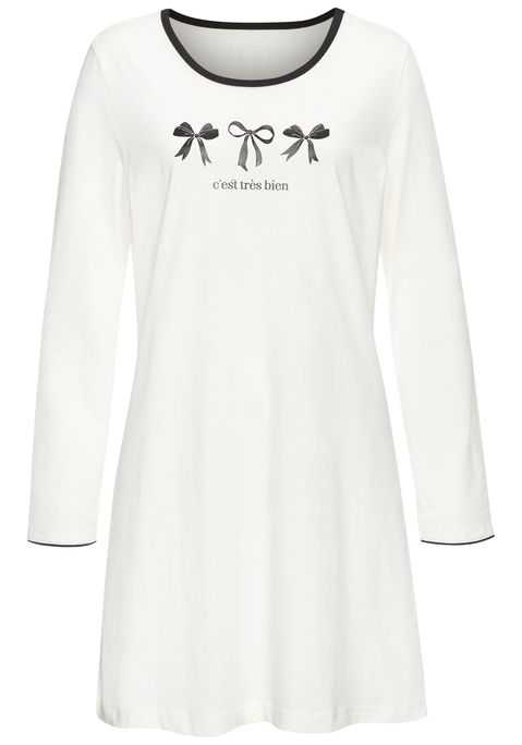 Bild: Nachthemd von Vivance Dreams by Lascana: Feminines Nachthemd von Vivance Dreams. Mit hübschem Print vorn. Kontrastfarbene Details an 3/4-Ärmeln und Rundhalsausschnitt. Trageangenehmer Baumwoll-Jersey.