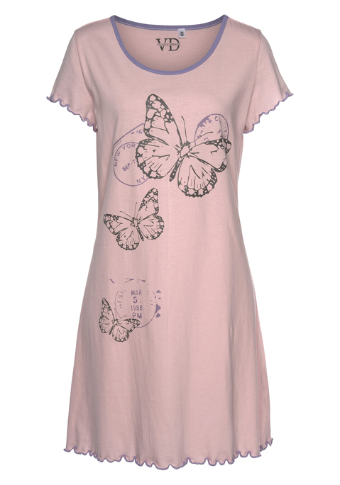 Bild: Nachthemd von Vivance Dreams by Lascana: Kurzes Nachthemd mit Schmetterlings-Frontdruck aus weicher Single Jersey-Qualität aus Baumwolle. Mit jedem Kauf eines Artikels aus Cotton made in Africa untestützt Du die Initiative.