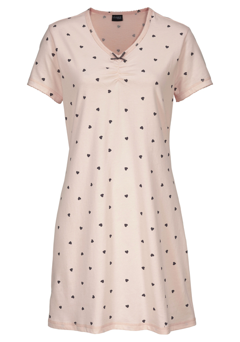 Bild: Nachthemd von Vivance Dreams by Lascana: Kurzes Nachthemd mit Herzchen-Alloverprint aus weichem Single Jersey aus reiner Baumwolle.Mit jedem Kauf eines Artikels aus Cotton made in Africa untestützt Du die Initiative.