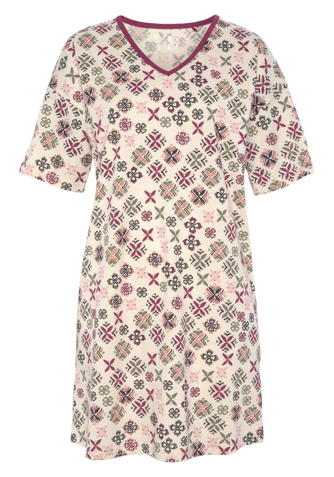 Bild: Nachthemd von Vivance Dreams by Lascana: Nachthemd mit allover Print und V-Ausschnitt. Angenehme Baumwollmischqualität.