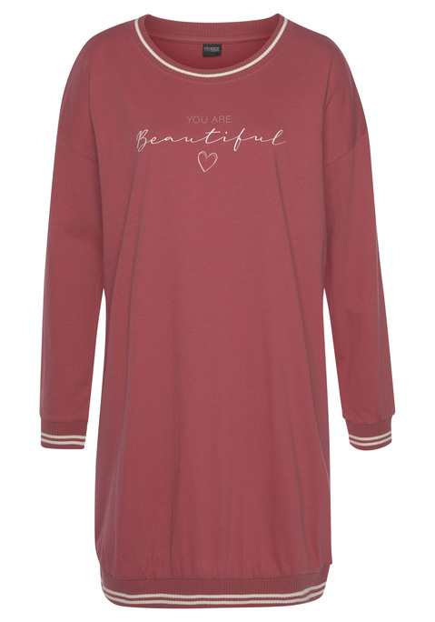 Bild: Nachthemd von Vivance Dreams by Lascana: Nachthemd von Vivance Dreams. Mit großem Schriftzugprint vorn. Gestreifte Rippabschlüsse. Rundhalsausschnitt. Überschnittene Schultern. Lange Ärmel. Weiche Single-Jerseyqualität aus 100% Baumwolle.
