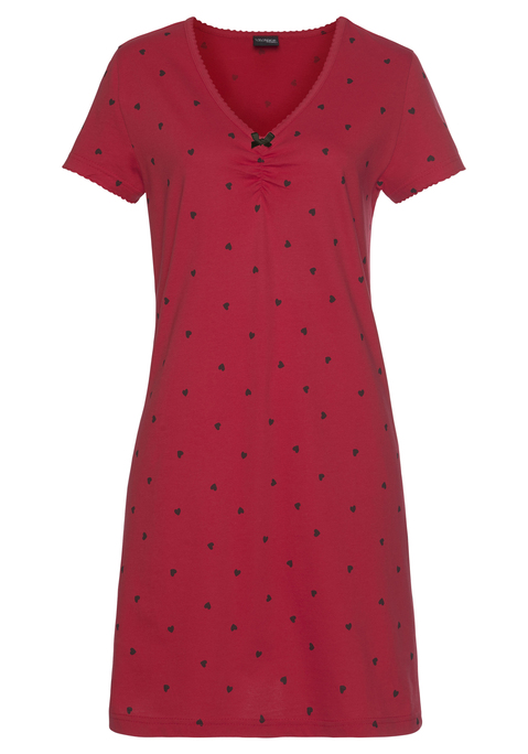 Bild: Nachthemd von Vivance Dreams by Lascana: Kurzes Nachthemd mit Herzchen-Alloverprint aus weichem Single Jersey aus reiner Baumwolle. Mit jedem Kauf eines Artikels aus Cotton made in Africa untestützt Du die Initiative.