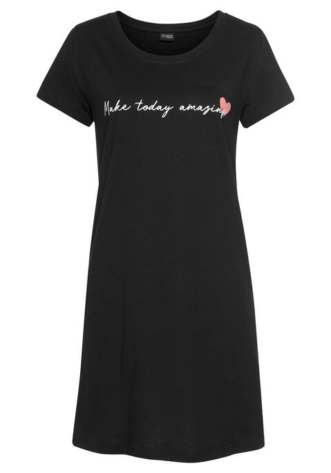 Bild: Nachthemd von Vivance Dreams by Lascana: Bigshirt von Vivance Dreams mit Frontdruck. Unifarben mit Kurzen Ärmeln und Rundhalsausschnitt. Kurze Länge. Obermaterial: 100% Baumwolle (Mit jedem Kauf eines Artikels aus Cotton made in Africa unterstützt Du die Initiative).
