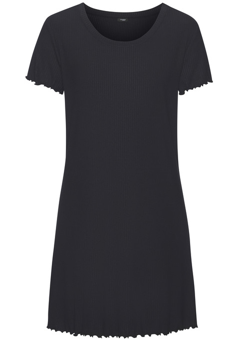 Bild: Nachthemd von Vivance Dreams by Lascana: Geripptes Nachthemd von Vivance Dreams. Unifarben. Kurze Ärmel. Mit Babylocknähten. Rundhalsausschnitt. Leicht ausgestellt. Weich fließende Viskosemischung.