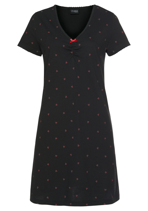 Bild: Nachthemd von Vivance Dreams by Lascana: Kurzes Nachthemd mit Herzchen-Alloverprint aus weichem Single Jersey aus reiner Baumwolle. Mit jedem Kauf eines Artikels aus Cotton made in Africa untestützt Du die Initiative.