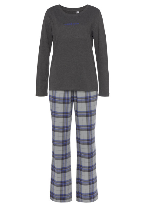 Bild: Pyjama von Vivance Dreams by Lascana: Pyjama von Vivance Dreams mit schlichtem Oberteil und Print auf der Vorderseite. Lange Hose mit seitlichen Eingrifftaschen und Tunnelzug. Angenehme Baumwollqualität.