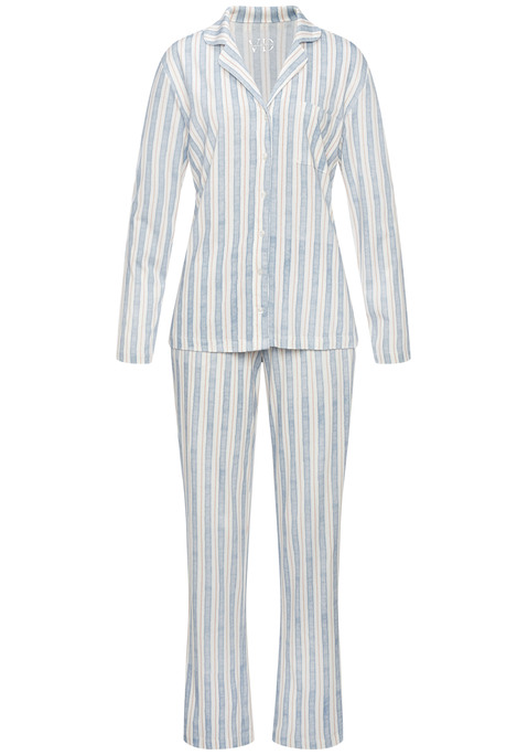 Bild: Pyjama von Vivance Dreams by Lascana: Klassischer Pyjama mit Alloverprint von Vivance Dreams. Langarmshirt mit Reverskragen, durchgehender Knopfleiste und aufgesetzter Brusttasche. Lange Hose mit elastischem Kordelzugbund und Eingrifftaschen. Angenehm weiche Qualität aus einer Baumwoll-Viskosemischung.