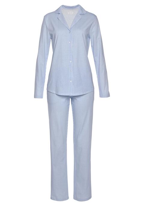 Bild: Pyjama von Vivance Dreams by Lascana: Klassischer Pyjama allover bedruckt. Langarmshirt mit Reverskragen und durchgehender Knopfleiste, Lange Hose mit elastischem Bund und Zierkante entlang der seitlichen Eingrifftaschen. Angenehm weiche Baumwollqualität.