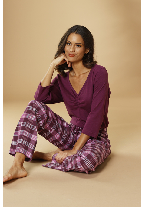 Bild: Pyjama von Vivance Dreams by Lascana: Pyjama mit Karo-Druck aus weicher Single Jersey Qualität aus Baumwolle.
