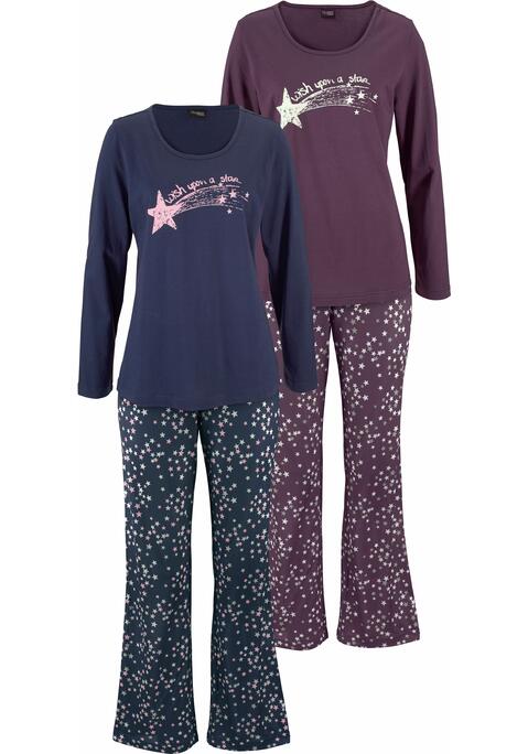 Bild: Pyjama von Vivance Dreams by Lascana: Langarmshirt mit Rundhalsausschnitt und schönem Frontprint. Lange Hose, allover mit Sternchen bedruckt, mit elastischem Bund.  Weiche Single-Jersey-Qualität aus 100% Baumwolle.