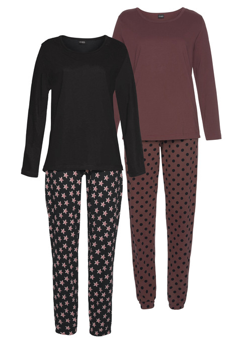 Bild: Pyjama von Vivance Dreams by Lascana: Pyjama von Vivance Dreams im praktischen Doppelpack. Lange Schlupfhose mit Sternenprint, elastischem Tunnelzugbund und Saumbündchen. Langarmshirt mit Rundhalsausschnitt . Bequeme Passform. Weiche Baumwollqualität.