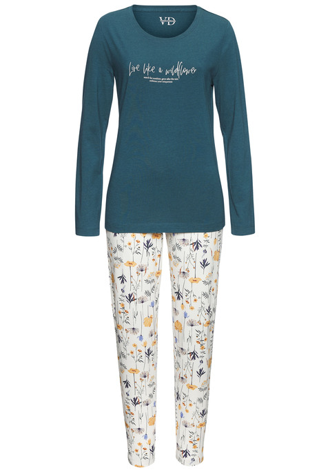 Bild: Pyjama von Vivance Dreams by Lascana: Charmanter Pyjama von Vivance Dreams. Hübscher  Frontprint. Pyjamahose mit Schlitz am Saum und Gummizugbund mit Bindeband. Angenehme Baumwoll-Viskosequalität.