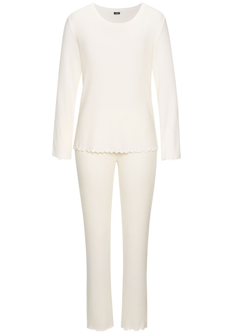 Bild: Pyjama von Vivance Dreams by Lascana: Pyjama aus Rippstrick von Vivance Dreams. Longsleeve mit Babylocknähten und Rundhalsausschnitt. Lange Hose mit Gummizugbund. Trageangenehme, weiche Viskosemischung.